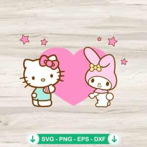 Hello Kitty x My Melody Hugs Heart SVG file for cricut