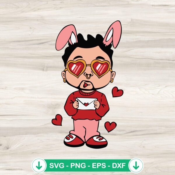 Bad Bunny Chibi Valentine SVG file for Cricut cutting machine