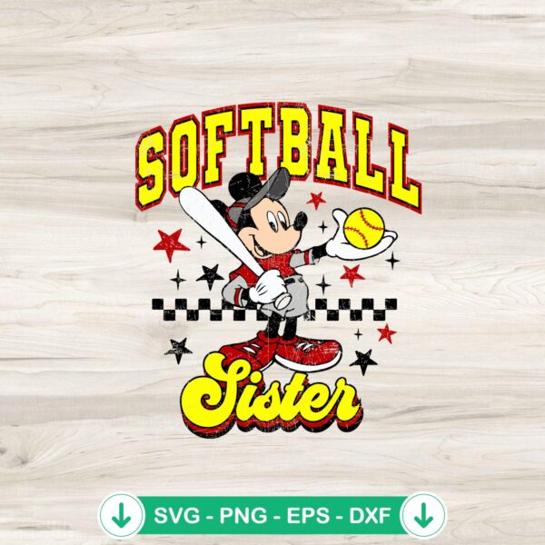 Retro Mickey Mouse Softball Sister SVG file for Cricut