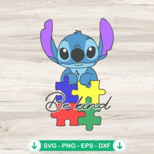 Stitch Bekind Autism Puzzle Piece SVG file for cutting machines