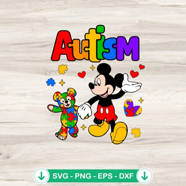 Mickey Teddy Bear Autism Awareness SVG file, cricut svg cut file