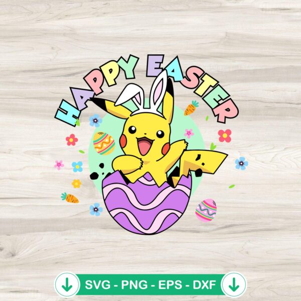 Pikachu Bunny Ear Happy Easter SVG file for Cricut and cutting machines