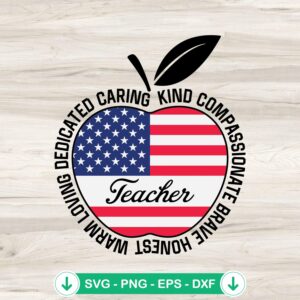 Teacher American Flag Apple SVG file for cricut cutting