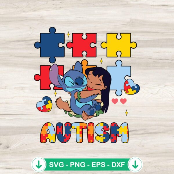 Lilo Holding Stitch Autism SVG file for cricut and cutting machine