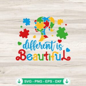 Different is Beautiful Barbie Autism SVG file, cricut svg cutting file