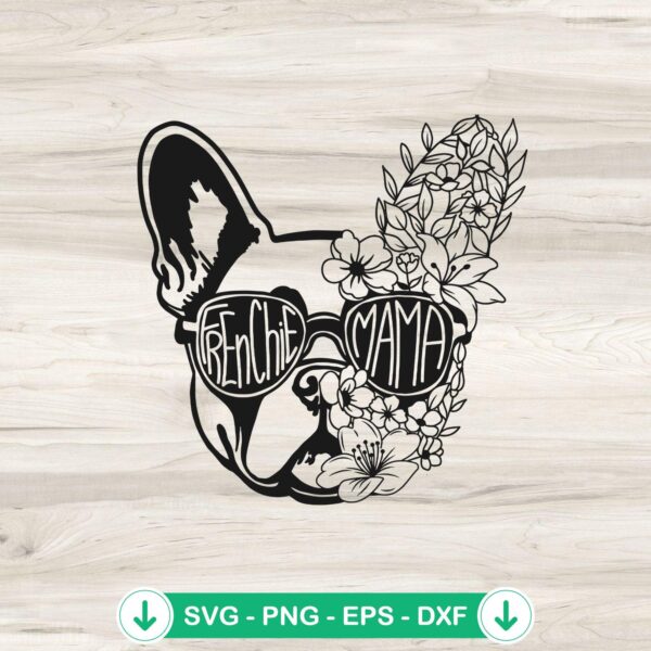 Frenchie Mama Half Face flower SVG file, cricut svg cut file
