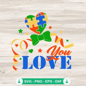 Autism Heart Love You SVG cut file for Cricut