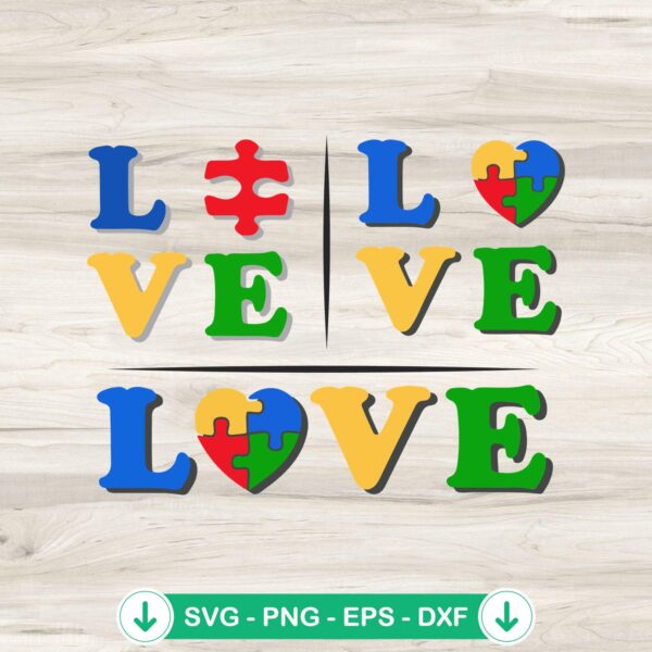 3 Design Autism Love SVG file, cricut svg, heart design