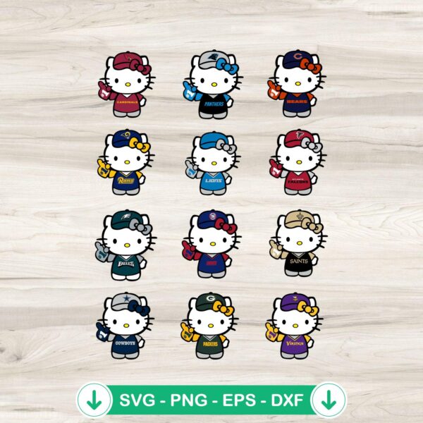 Hello Kitty Football NFL SVG file for 12 teams, Cricut cut file