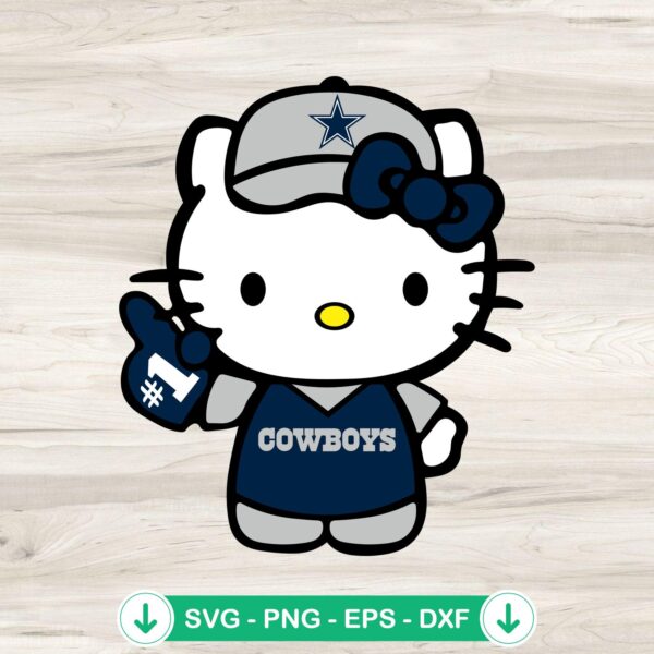 Hello Kitty Dallas Cowboys Football No 1 svg file, cricut svg cut file