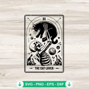 Skeleton Cat Lover Tarot Card SVG file, cricut svg cut file
