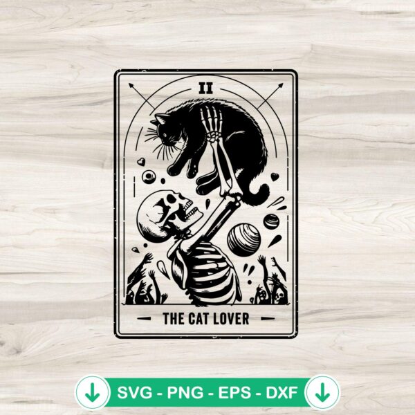 Skeleton Cat Lover Tarot Card SVG file, cricut svg cut file