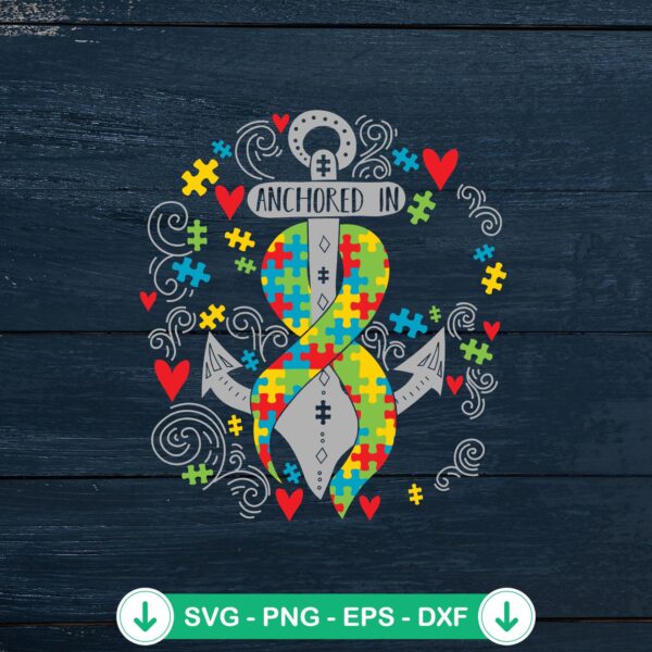 Anchored In Love Autism Awareness svg file, puzzle piece cutting file