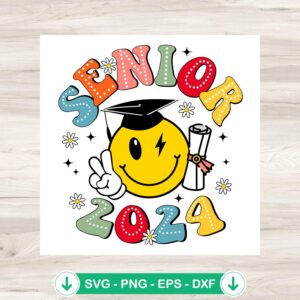 Cute Senior 2024 Smiley Face SVG file for cutting machines