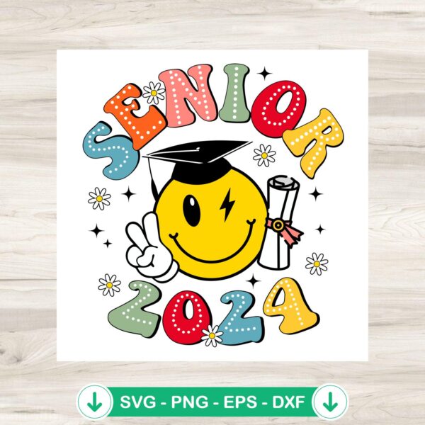 Cute Senior 2024 Smiley Face SVG file for cutting machines