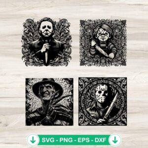 Mandala Horror Characters SVG file for Halloween killers