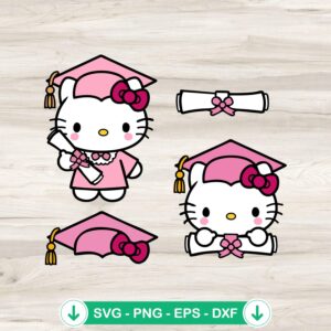 Hello Kitty pink graduation cap svg file for cricut cutting