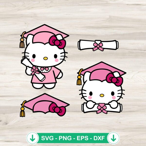 Hello Kitty pink graduation cap svg file for cricut cutting