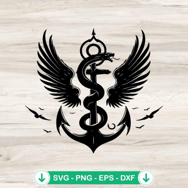 Snake Rope Anchor SVG file with Angel Wings cut file