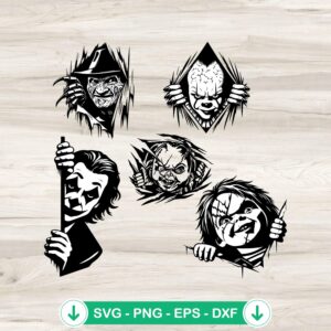 Horror Characters Peeking Halloween SVG file for Cricut cutting