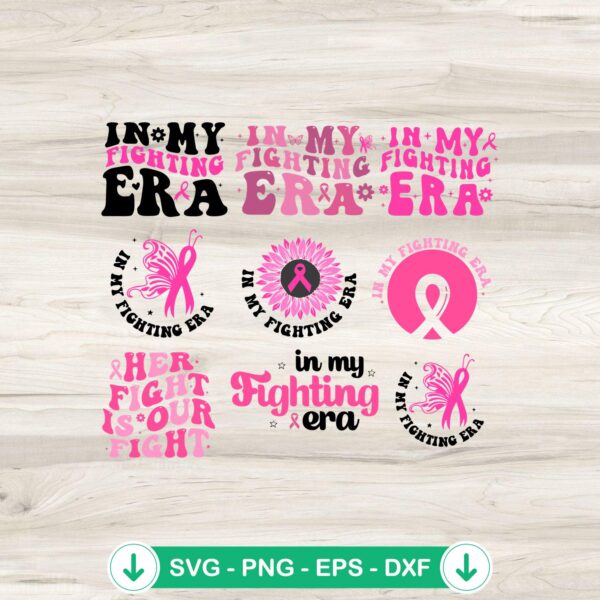 Her Fight Is Our Fight SVG file featuring pink cancer ribbon and rainbow
