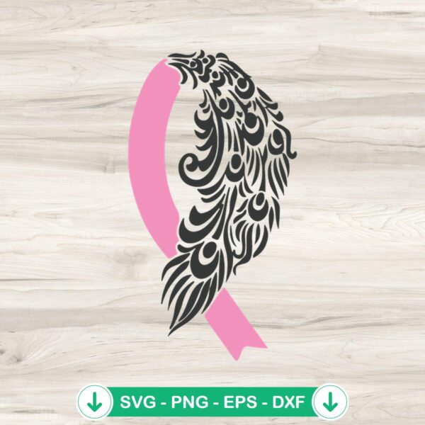 Breast Cancer Pink Ribbon Angels Wing SVG file for cutting machines