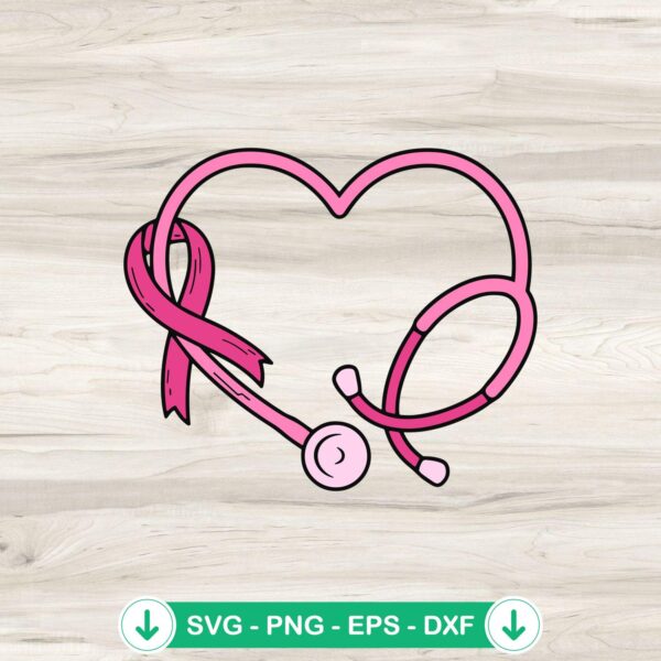 Pink Stethoscope Nurse Breast Cancer SVG file for cutting machine