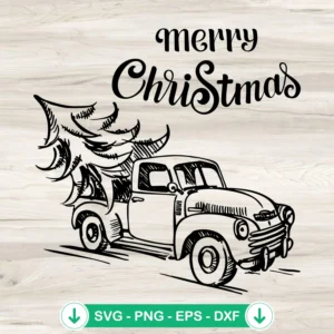 Merry Christmas Truck And Tree SVG file, cricut svg cut file