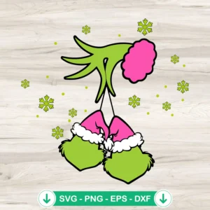 Pink Grinch hand holding Grinch face SVG file, cricut cut file