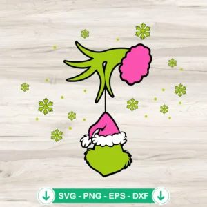 Pink Grinch Hand Holding Head SVG file for Cricut cutting files.