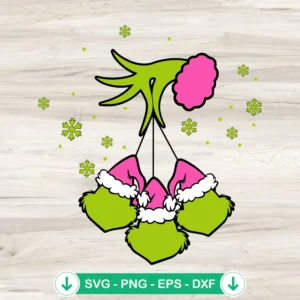 Pink Grinch Hand Ornament SVG file for Cricut cutting