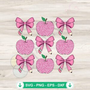 Coquette Teacher Pencil Bow Apple SVG file for Cricut