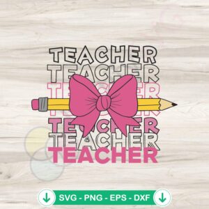 Groovy Teacher Pink Ribbon Bow SVG file for Cricut cutting file
