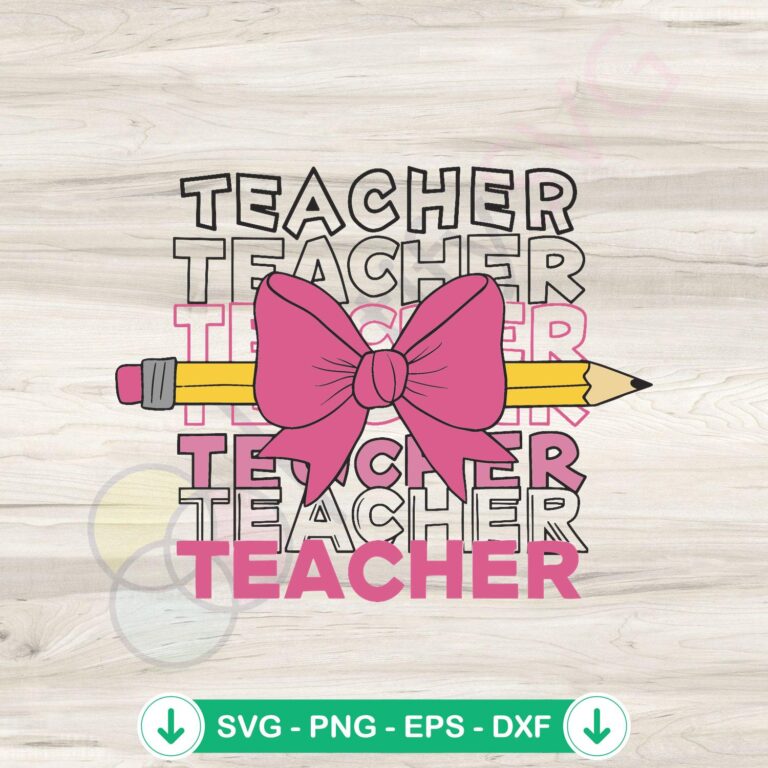 Groovy Teacher Pink Ribbon Bow SVG Digital Download - Unique Teacher SVG Design 2 Groovy Teacher Pink Ribbon Bow SVG file for Cricut cutting file