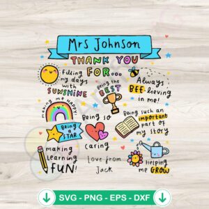 Personalized teacher thank you message svg file for cricut