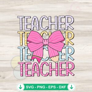 Teacher Pink Coquette Pencil Bow SVG file for cricut