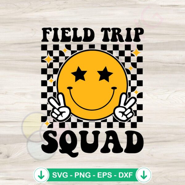 mockup-1-1740036363-1699700320.jpg Checkered Field Trip Squad Smiley Face svg file for cutting