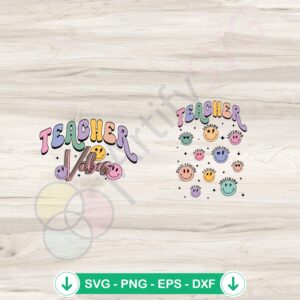 mockup-1-1740044370-47921852.jpg Retro Teacher Vibes SVG file with groovy smiley face for cricut