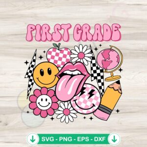 mockup-1-1740048849-87483827.jpg Retro Groovy First Grade SVG file for cutting machines