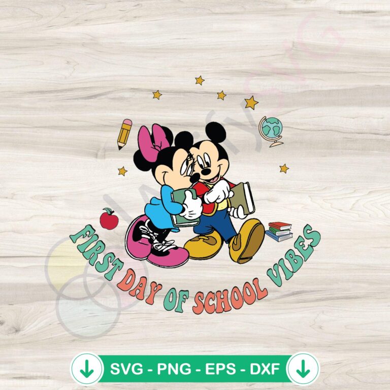 First Day of School Vibes Mickey and Friends SVG - Instant Download 2 First Day of School Vibes SVG file featuring Mickey and Friends for cutting machines