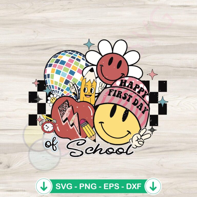 Happy First Day of School SVG file, groovy hippie face cutting file