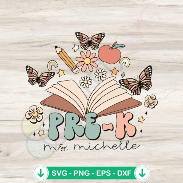 Personalized Retro Groovy Pre K Teacher SVG file for cricut