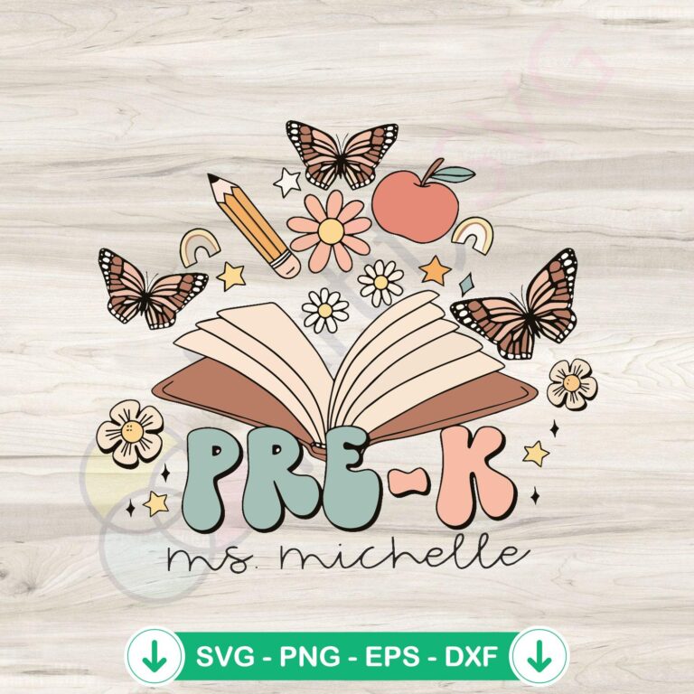 Personalized Retro Groovy Pre K Teacher Back To School SVG - Instant Download 2 Personalized Retro Groovy Pre K Teacher SVG file for cricut