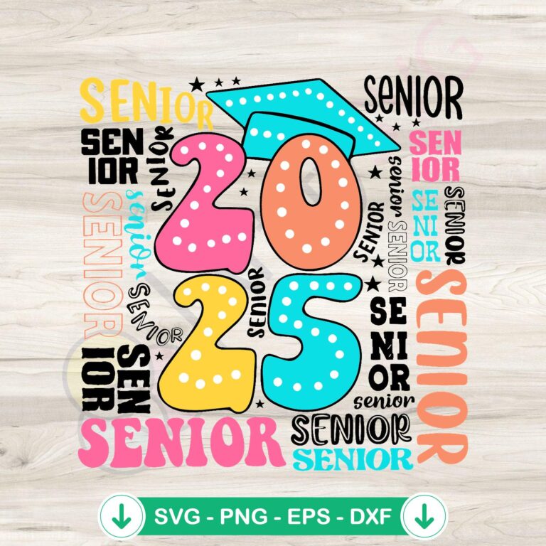 Groovy Senior 2025 Graduation School Vibes SVG Clipart - Trendy Grad Design 2 Groovy Senior 2025 graduation svg file for cutting machines