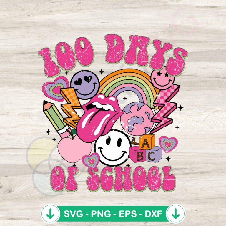 Groovy Happy 100 Days of School SVG Clipart - Celebrate School Milestones in Style 2 Groovy Happy 100 Days of School SVG file for cricut cutting machine