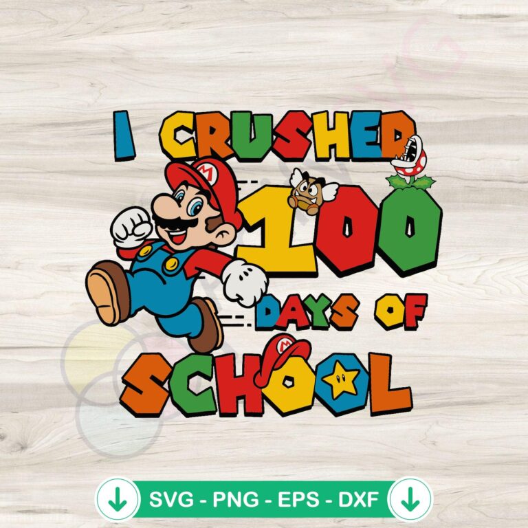 100 Days of School Mario SVG Digital Download - Fun Mario Themed Design 2 100 Days of School Mario SVG file for Cricut cutting machine