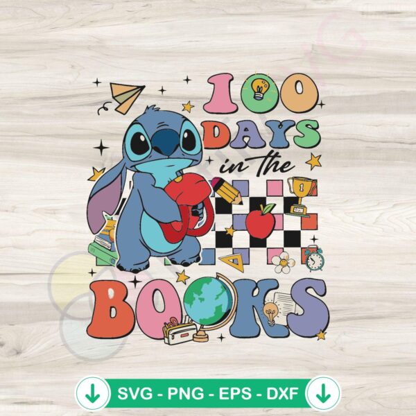 Stitch Teacher 100 Days In The Books svg file for cricut cutting