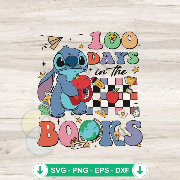 Stitch Teacher 100 Days In The Books svg file for cricut cutting