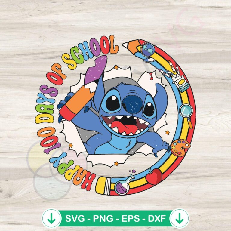 Cute Stitch 100 Days of School SVG Digital Download - Fun Back-to-School Design 2 Cute Stitch 100 Days of School SVG file for cricut