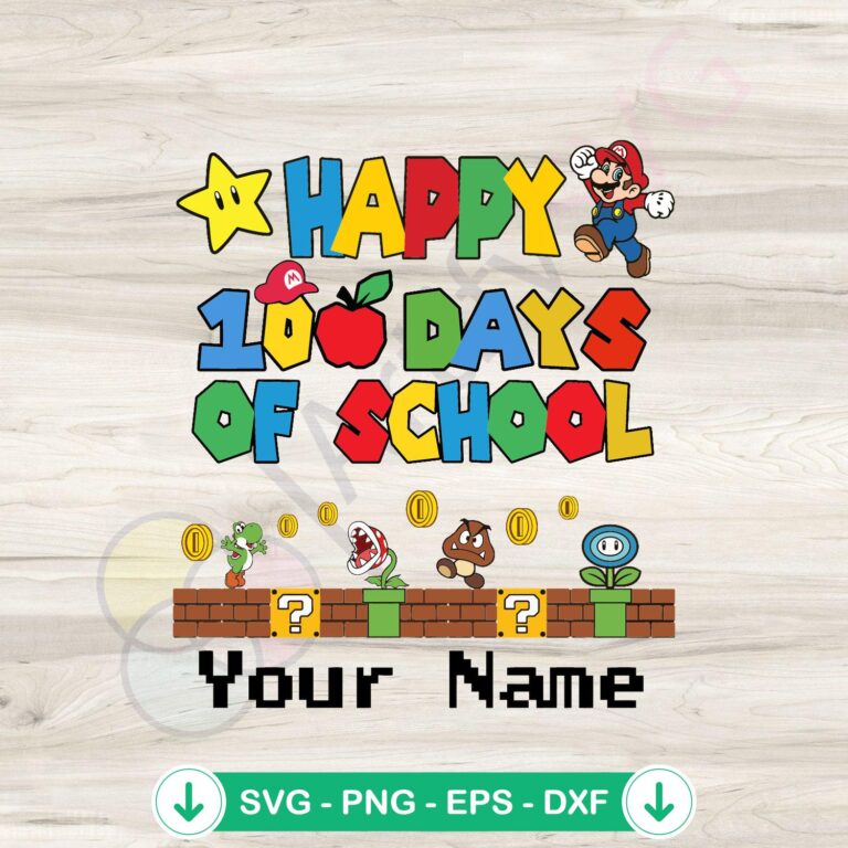 Custom Mario 100 Days of School SVG file for Cricut and cutting file